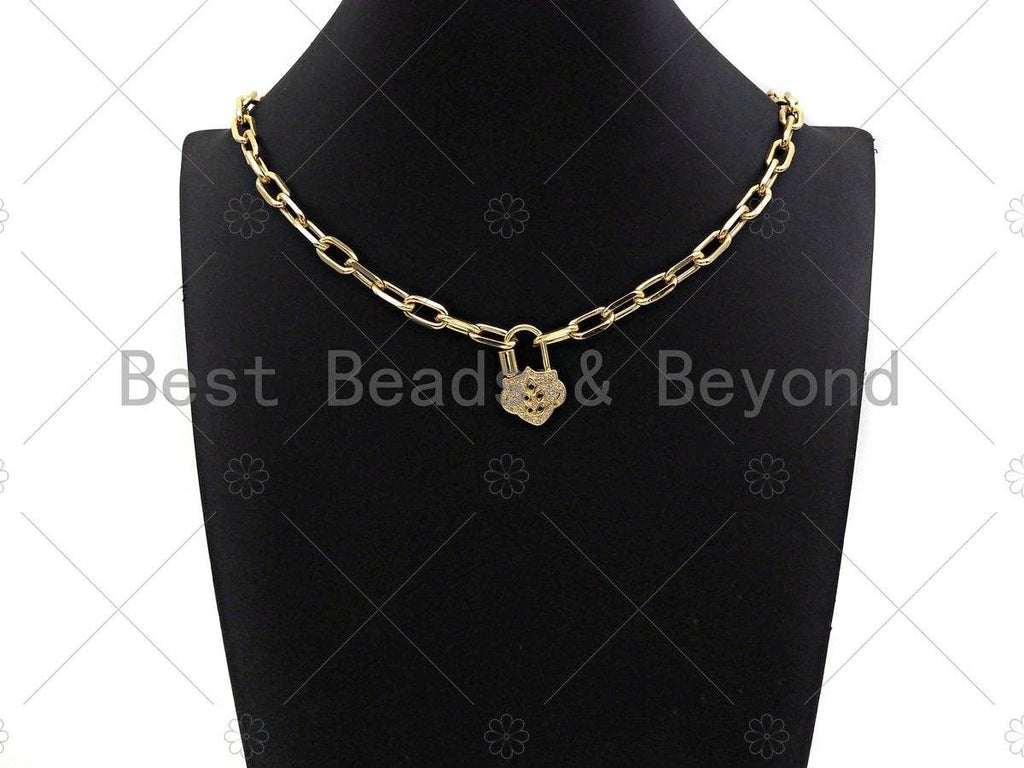 18K Gold Micro Pave Shield Lock Shape Clasp, Gold Shield Lock, Shield Shape Clasp,Pave Lock,18x28mm,sku#K146