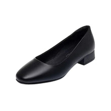 Load image into Gallery viewer, Women's Black Square Toe Chunky Low Heel Work Shoes – Microfiber Upper, Rubber Sole, Sizes 35–40