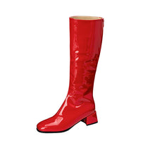Load image into Gallery viewer, Women's Chunky Heel Square Toe Over-the-Knee Boots – PU Leather Back Zipper Thigh High Boots