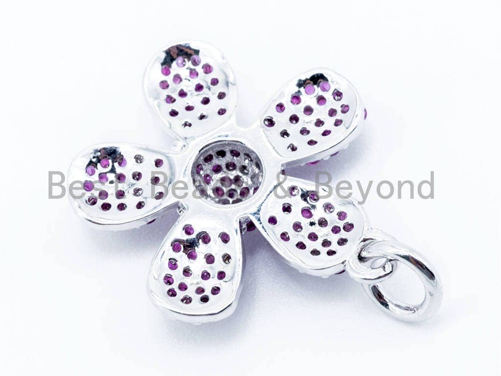 16mm CZ Fuchsia Pink Daisy Flower Pendant, sku#L85