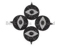 Load image into Gallery viewer, 26mm/36mm Black CZ Pave On Black Micro Pave Round Evil Eye on Disc Pendant, Cubic Zirconia Pendant, Sku#F372