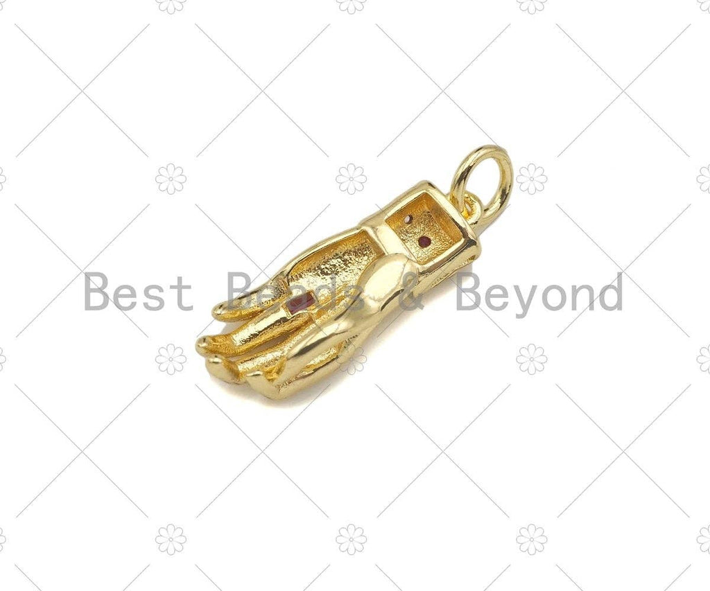 Fuchsia CZ Micro Pave Hand Shape Pendant,Cubic Zirconia Gold/Silber/Black Charm, Necklace Bracelet Charm Pendant, 7x20mm, Sku#L547