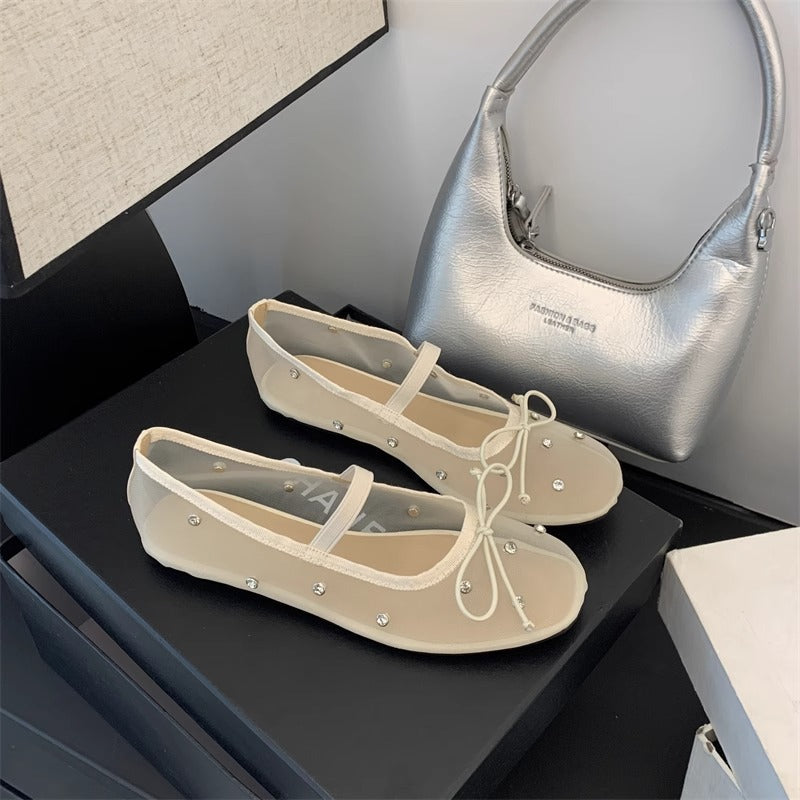 Women's Rhinestone Mesh Ballet Flats | Slip-On Round Toe Flat Shoes
