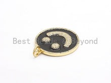 Load image into Gallery viewer, 38mm Black Enamel Oil Drop Smiley Face Round Pendant, Gold/Rose gold/Black/Silver, Cubic Zirconia Pave Pendant, Happy face charm, SKU#F612