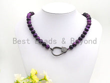 Load image into Gallery viewer, Purple Tiger Eye Attachment Necklace with Large CZ Pave Gunmetal clasp, 16/18 long, sku#D38