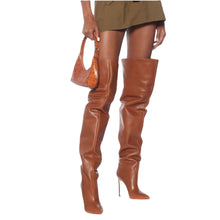 Load image into Gallery viewer, Women's Over-the-Knee Stiletto Boots | Plus-Size Sexy High Heel Slip-On Boots | Brown
