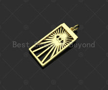 Load image into Gallery viewer, Gold Filled CZ Micro Pave Radial Evil Eye On Rectangle Shape Pendant,18K Gold Filled Charm, Necklace Bracelet Charm,12x25mm,Sku#F1400