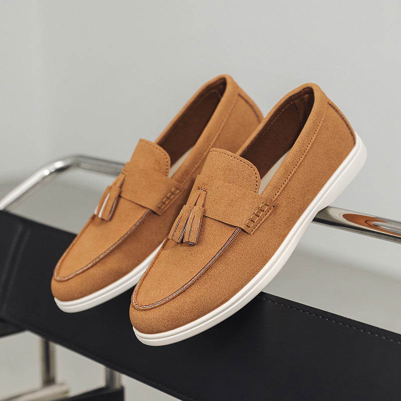 Men's Suede Slip-On Loafers with Tassel Detail - Business Casual Pointed Toe Shoes