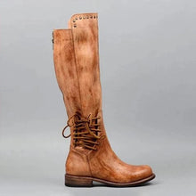 Load image into Gallery viewer, Women's Lace-Up Leather Boots | Round Toe Chunky Heel High Shaft | Black &amp; Brown