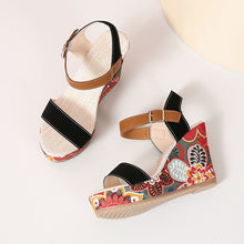 Load image into Gallery viewer, Women's Floral Embroidered Wedge Sandals | Buckle Platform Open-Toe Summer Heels