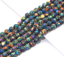 Load image into Gallery viewer, Orange Purple Blue Green Imperial Jasper Round Smooth Beads, 10mm, Sku#U1490
