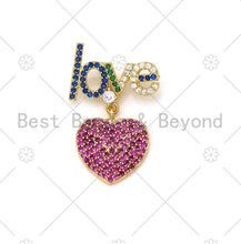 Load image into Gallery viewer, Colorful CZ Micro Pave Love Word With Fuchsia CZ Heart Shape Pendant,18K Gold Filled Love Charm,Necklace Bracelet Pendant,19x28mm,Sku#LK398