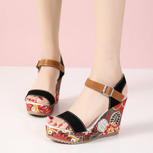 Load image into Gallery viewer, Women's Floral Embroidered Wedge Sandals | Buckle Platform Open-Toe Summer Heels
