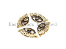 Load image into Gallery viewer, Multi-Color CZ Micro Pave Long eyelash Evil Eye Connector, Rainbow CZ Micro Pave Evil Eye Necklace Connector, Gold plated, 14x27mm,,sku#F658