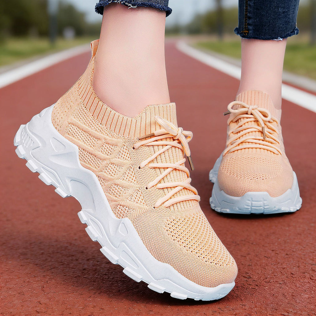 Women's Height Increasing Sneakers | Flyknit Dad Shoes with Padded Comfort Sole & Mesh Lining