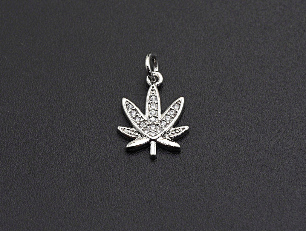 Clear CZ Gold Maple Leaf Charm Pendant, Sku#Z492