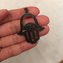 Load image into Gallery viewer, CZ Micro Pave Hamsa Hand with Evil Eye Pendant, F221