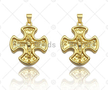 Load image into Gallery viewer, 18K Dainty Gold Jesus On Cross Clover Shape Pendant/Charm, Jesus Carm,Necklace Bracelet Charm Pendant,23x27mm, Sku#LK224
