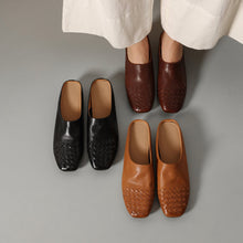 Load image into Gallery viewer, Women's Hand-Woven Full Grain Leather Mules | Square Toe Slip-On Backless Loafers