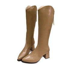 Load image into Gallery viewer, Women's Chunky Heel Pointed Toe Mid-Calf Boots - Fashion Winter Boots with Back Zipper