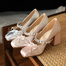 Load image into Gallery viewer, Rhinestone Bow-Tie Chunky Heel Dress Shoes