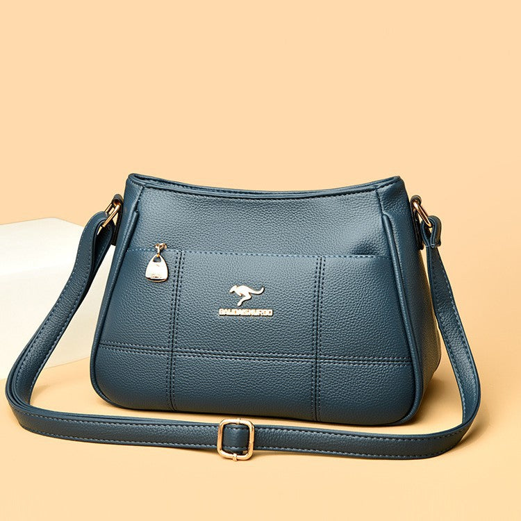 Women's PU Leather Crossbody Bag – Patchwork Shoulder Bag with Multi-Pocket Organizer