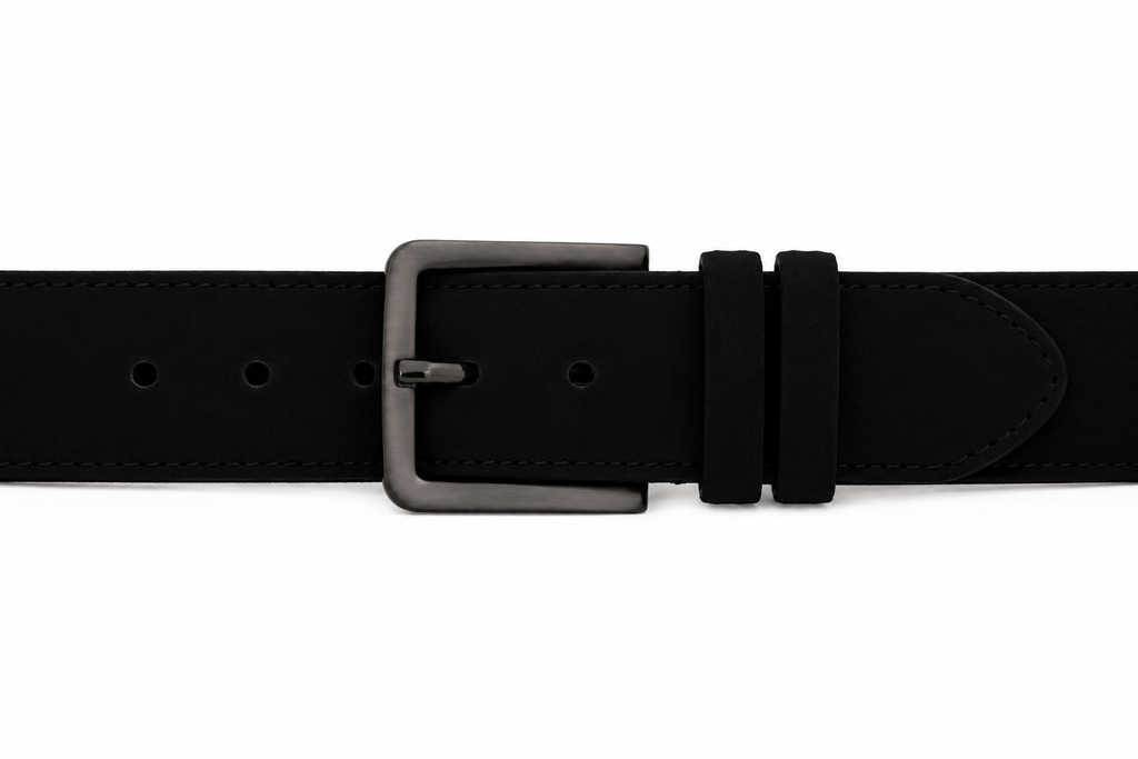 The Bari Black Suede Leather Belt