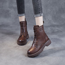 Load image into Gallery viewer, Women's Genuine Leather Chunky Heel Ankle Boots | Fleece-Lined Side Zipper | British Style