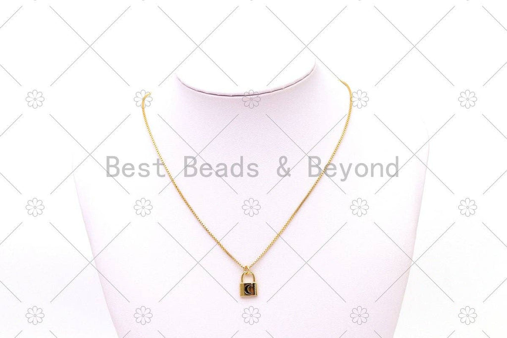 Enamel Cresent Moon/Five Point Star/Heart On Gold Lock Shape Pendant, 18K Gold Filled Lock Charm,Necklace Bracelet Charm,Sku#LK505