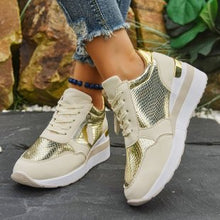 Load image into Gallery viewer, Women's Wedge Sole Height Increasing Casual Sneakers | Gold &amp; Silver Platform Shoes