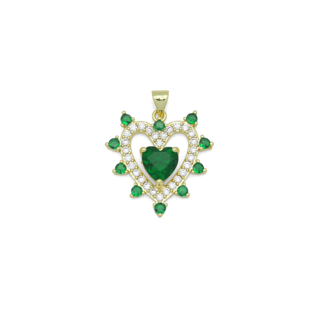 Green CZ Spike Heart Charm Pendant, Sku#LK1088