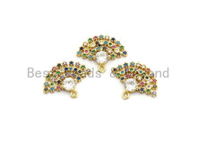 Load image into Gallery viewer, Multi Color CZ Micro Pave Fan Shape Pendant, Fan Shaped Pave Charm, Gold plated, Earring Bracelet Findings, 16x20mm, Sku#B111