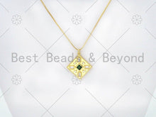 Load image into Gallery viewer, Baguette CZ Micro Pave Rhombus Shape Pendant/Charm, 18K Gold Filled Green CZ Charm,Necklace Bracelet Charm Pendant,28x25mm,Sku#L582