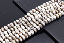 Load image into Gallery viewer, Quality DZI Brown Cream White Agate Beads, Rondelle with Evil Eye Tibetan Agate Beads, 10x14mm Natural Agate,15'' Full Strand, SKU#U1180