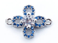 Load image into Gallery viewer, CZ Micro Pave Clover Flower Connector, Blue CZ Pave on Gold/Silver/Black/Rose Gold Finish, Pave Link Connector,13x17mm,sku#M115