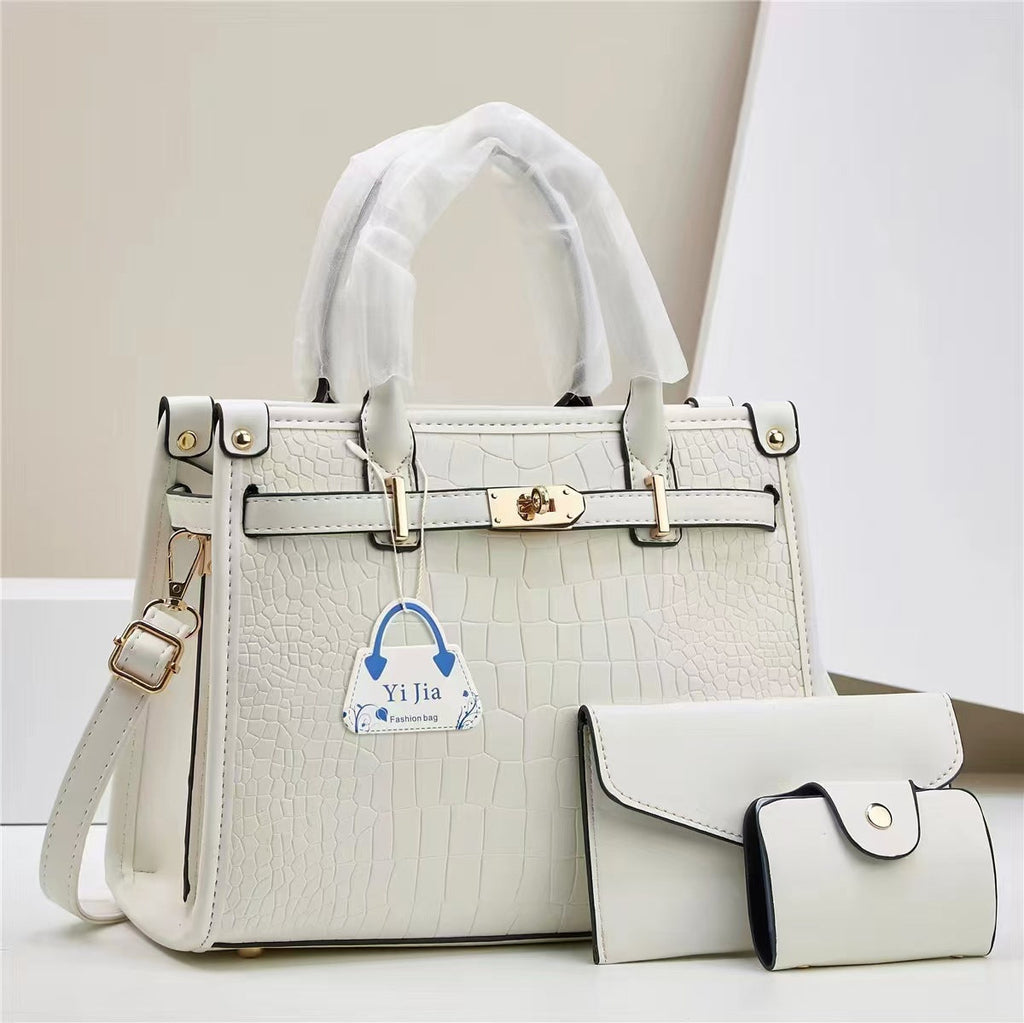 Minimalist Macaron Three-Piece Handbag Set - PU Leather Crossbody Shoulder Bag with Stone Texture