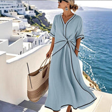 Load image into Gallery viewer, Striped Print Maxi Dress – Short Sleeve Beach Vacation Dress