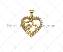 Load image into Gallery viewer, CZ Micro Pave Double Heart On Heart Shape Pendant,18K Dainty Gold Charm, Necklace Bracelet Charm Pendant,18x19mm,Sku#JL37