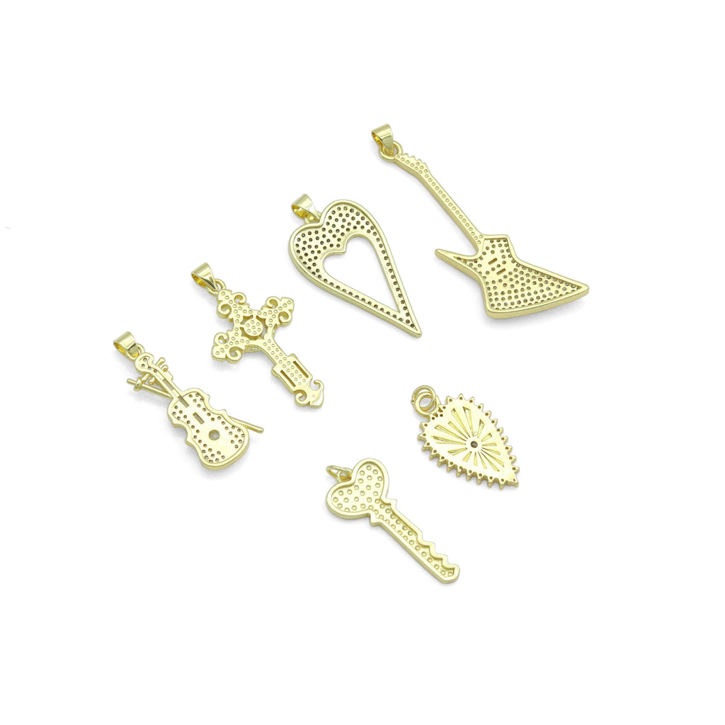 Gold Violin Guitar Cross Heart Key Charm Pendant,Sku#LK1257