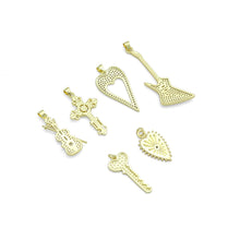 Load image into Gallery viewer, Gold Violin Guitar Cross Heart Key Charm Pendant,Sku#LK1257