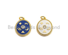 Load image into Gallery viewer, CZ Pave White Cobalt Enamel Star Moon on Round Pendant,Ename