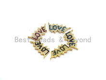 Load image into Gallery viewer, CZ Micro Pave Cobalt/Fuchsia/Green/Black LOVE Pendant/Connector, CZ Pave Pendant, Gold plated, 12x25mm ,sku#F654