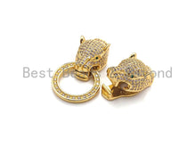 Load image into Gallery viewer, LARGE Clear CZ Micro Pave Panther Leopard Head Box Insert Clasp, Leopard Head Connector, Men's Jewelry Finding, 14x50mm, sku#C110