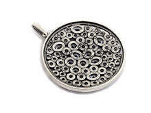 Load image into Gallery viewer, Anitique Finish CZ Micro Pave Large Round Pendant, Antique Silver Tone, Cubic Zirconia Big Pave Pendant, 49x53mm,sku#F979