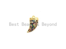Load image into Gallery viewer, CZ Micro Pave Multi-color OX Horn Pendant, Horn Shaped Pave Pendant, Colorful Gold plated, 9x16mm, Sku#B113