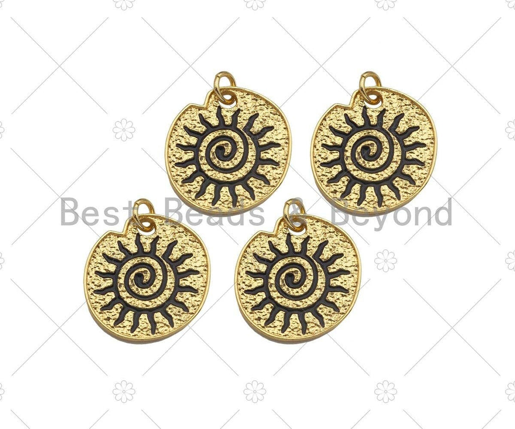 Black Enamel black cz swirl charm, 18K Gold Medallion Charm,Sku#L566