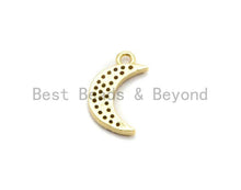 Load image into Gallery viewer, Multi-Color CZ Micro Pave Moon Pendant, Moon Shaped Pave Pendant, Gold plated, 8x14mm, Sku#B112/F757