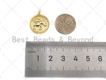 Load image into Gallery viewer, Dainty Gold Embossmen Elephant On Round Coin Shape Charms, Dainty Charms, Gold Elephant Pendant, Necklace Charms, 17x19mm, Sku#F1325