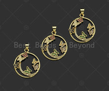 Load image into Gallery viewer, Gold Fillled Colorful CZ Micro Pave Butterfly On Round Ring Shape Pendant, 18K Gold Filled Charm, Necklace Bracelet Pendant,22x26mm,Sku#LD97
