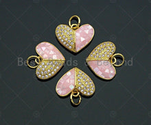 Load image into Gallery viewer, Heart Pink Pendant/Charm, Pink Mother-of-pearl Heart Pendant, Cubic Zirconia Pendant, Gold Tone,14x11 mm, Sku#LK72